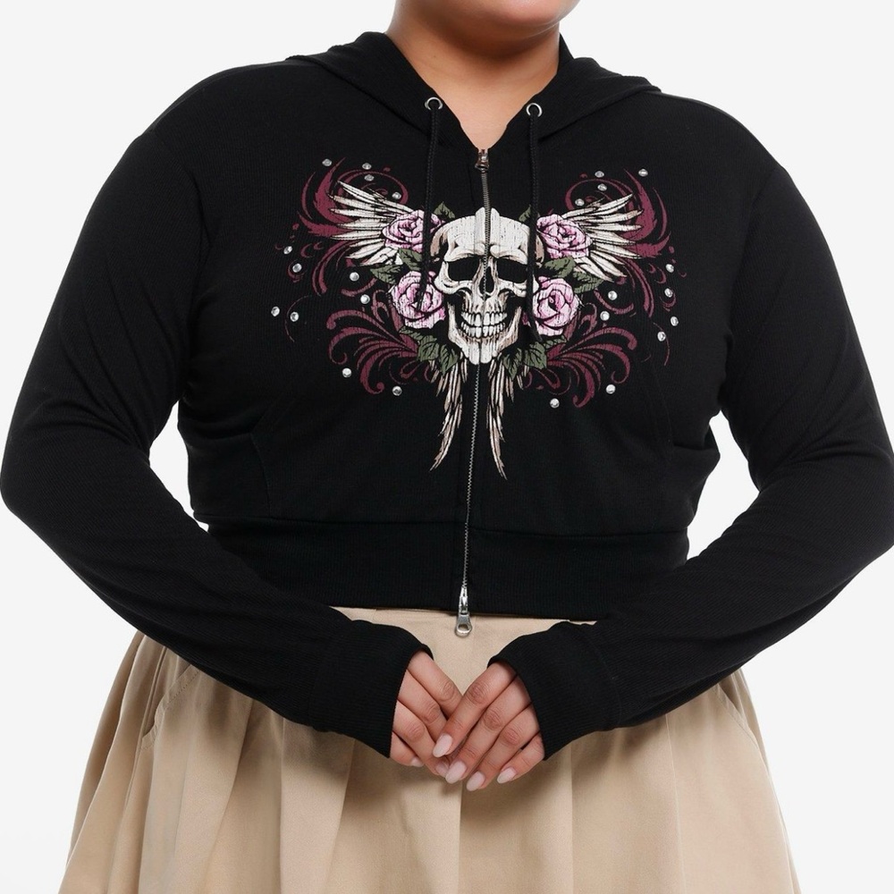 Skull & Roses Cropped Hoodie Plus Size